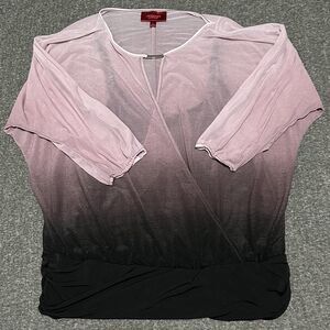 Jennifer Lopez Women's Ombre Sheer Keyhole Neck Blouse Top Purple Black (Sz S)